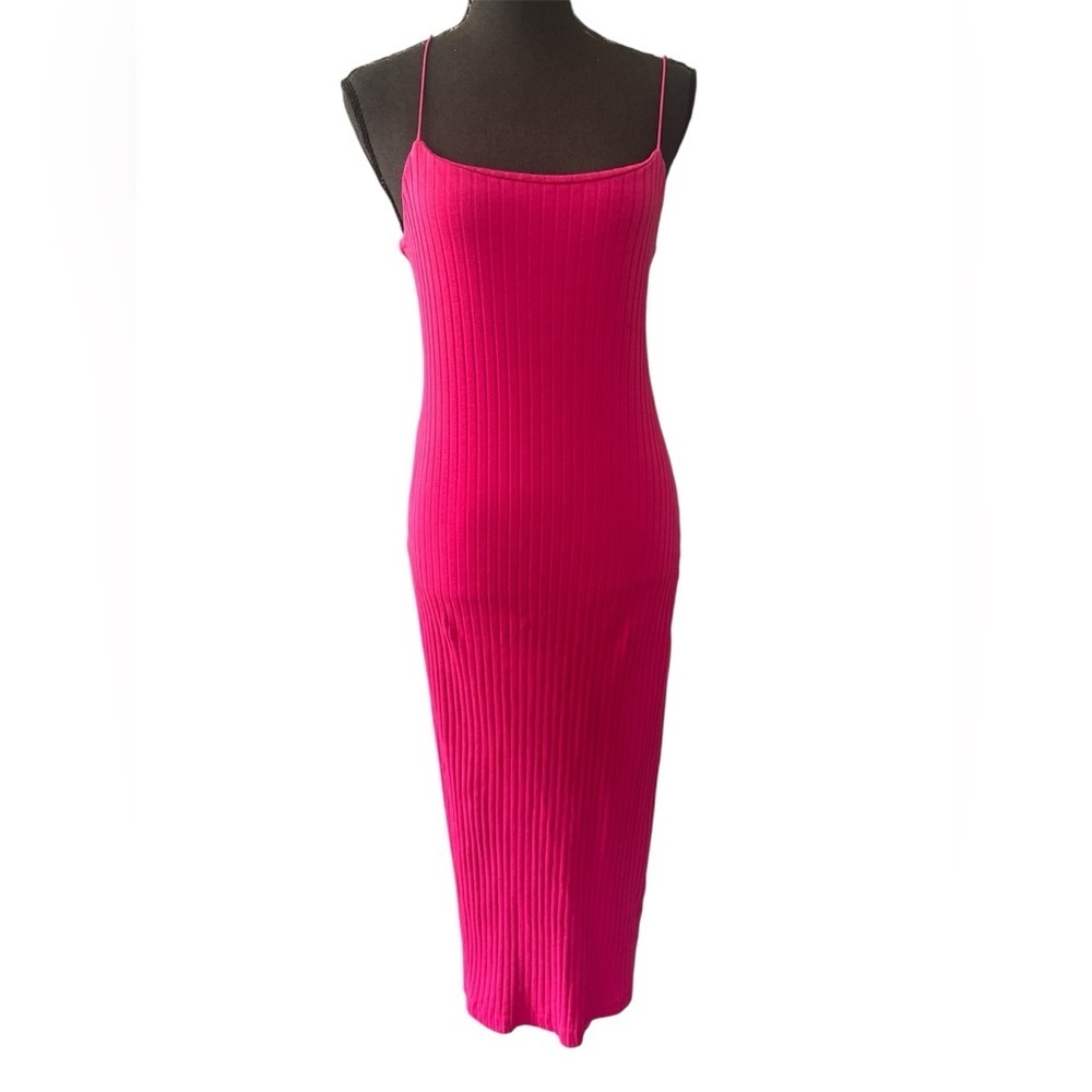 ZARA Dress Fuchsia Pink Ribbed
Midi Dress Bodycon Sleeveless, Size L - Picture 2 of 9